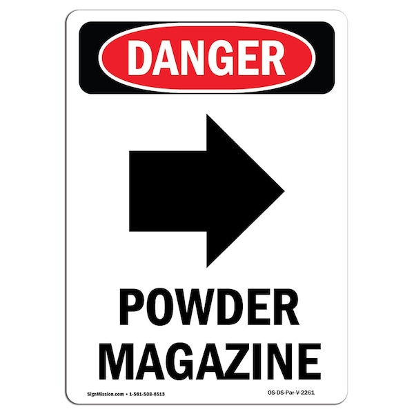 Safety Sign, OSHA Danger, 24" Height, Aluminum, Powder Magazine (Right, Portrait